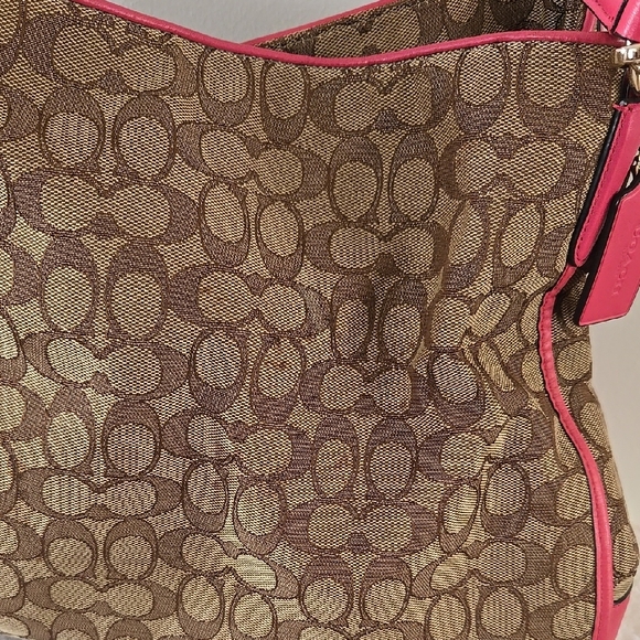 Coach Brown and Pink Hobo Shoulder Bag with Monogram - Picture 5 of 12